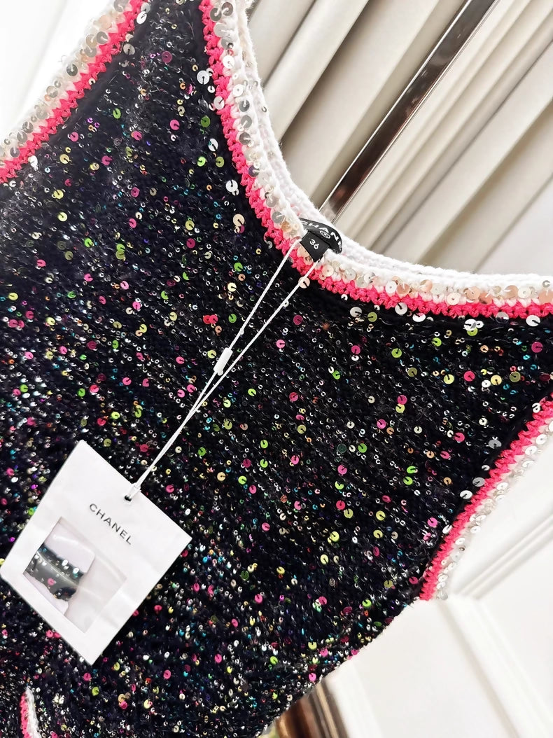 Chanel 24C black knit dress with colourful sequins