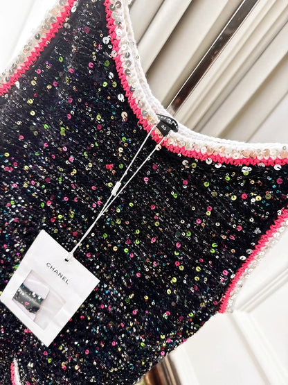 Chanel 24C black knit dress with colourful sequins