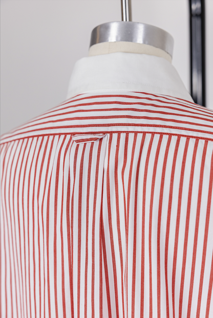 Chanel 1990s Vintage Red Striped Embroidered Logo Button-Down Shirt