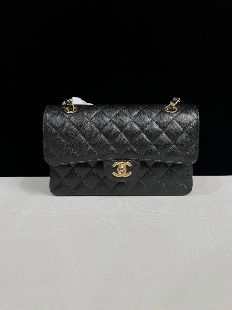 CHANEL Black lychee leather Gold hardware CF Shoulder Bag