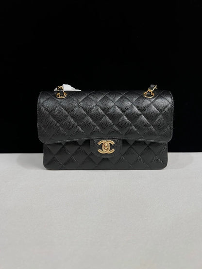 CHANEL Black lychee leather Gold hardware CF Shoulder Bag
