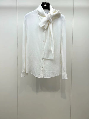 Chanel 26P off-white Double C Print Silk Ribbon Shirt