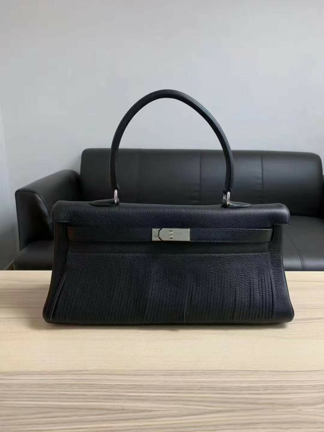 Hermes Vintage Kelly shoulder black Fringe