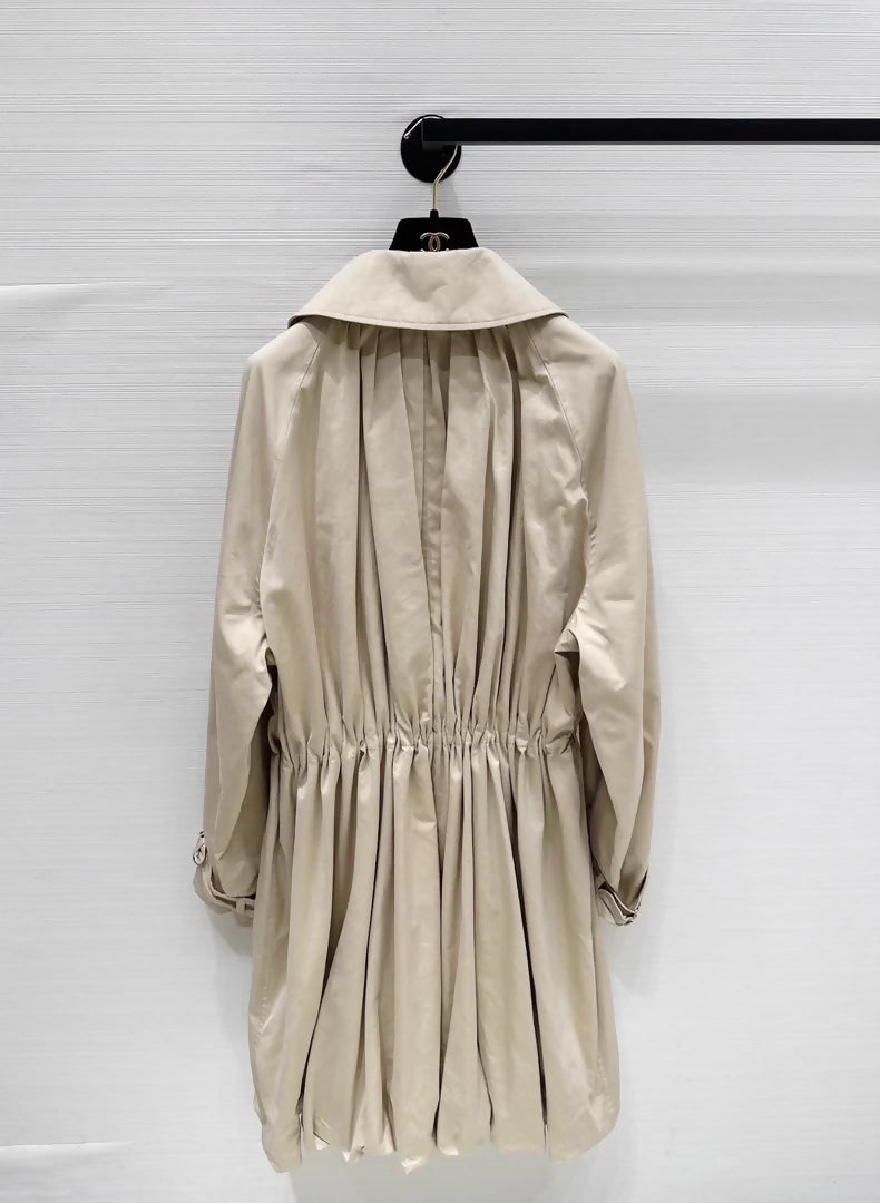 Chanel Fall/Winter 25b Khaki Long Trench Coat with Subtle Logo Print