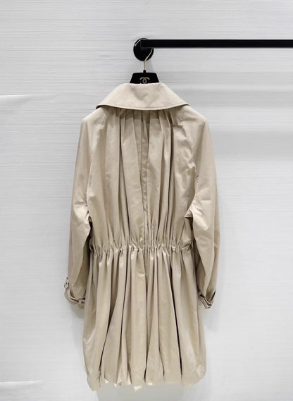 Chanel Fall/Winter 25b Khaki Long Trench Coat with Subtle Logo Print