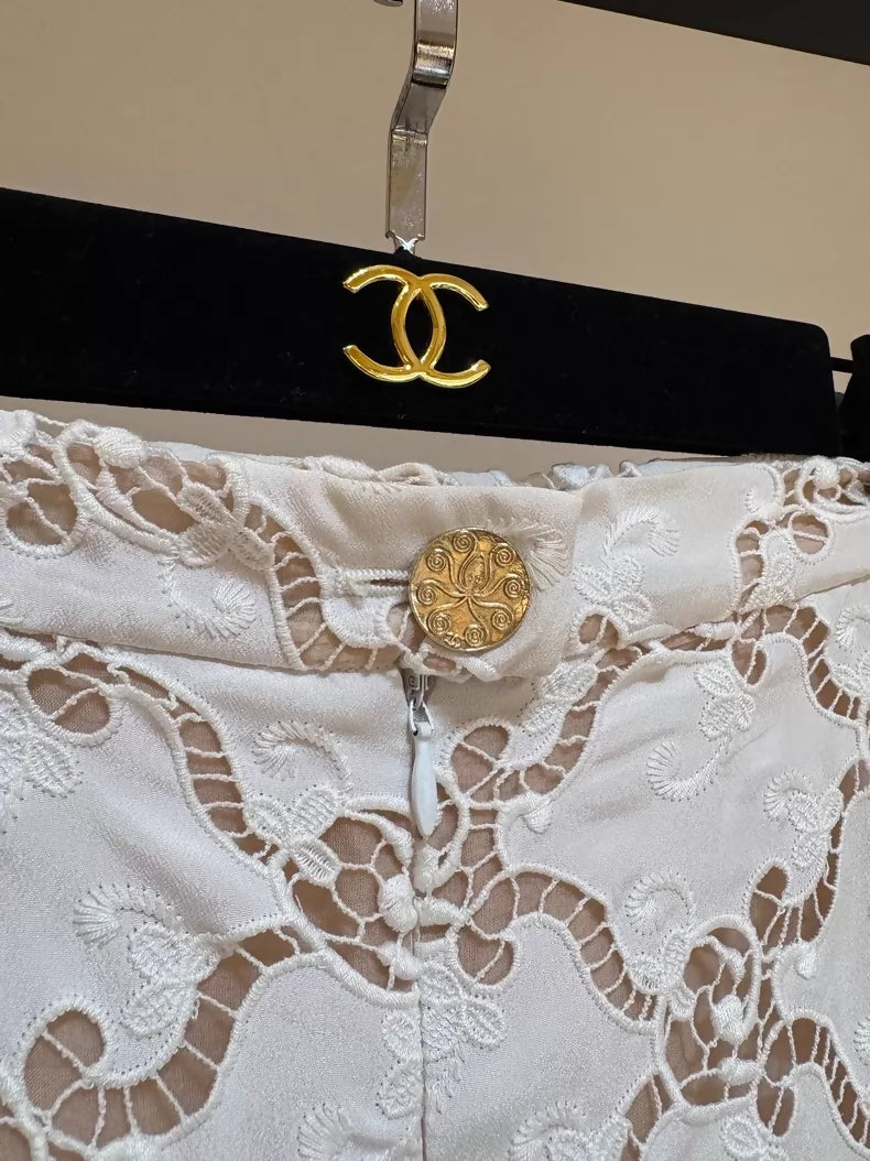 Chanel runway pearl-embroidered silk top set