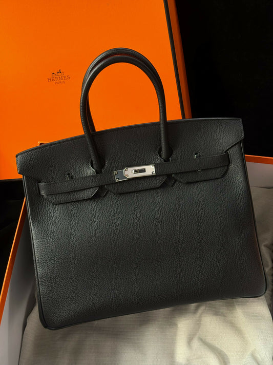 Hermès Birkin 35 Noir Togo Lisse with Palladium Hardware Square K Stamp