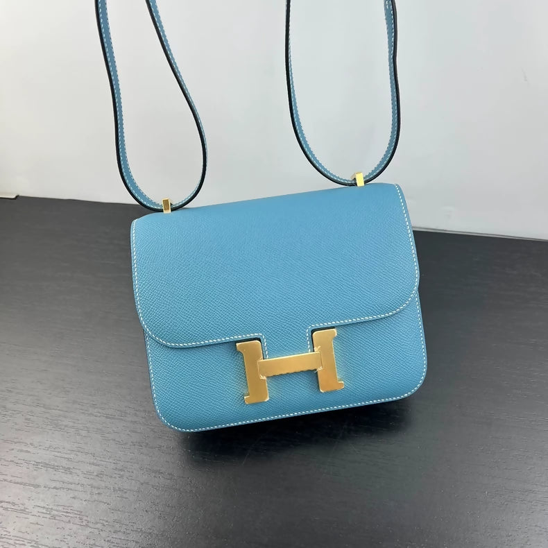 Hermès Constance 19 blue denim Epsom leather with gold hardware