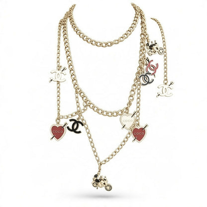 Chanel 10P Coco Hearts Motorcycle Charms Chain Link Necklace/Belt Gold hardware
