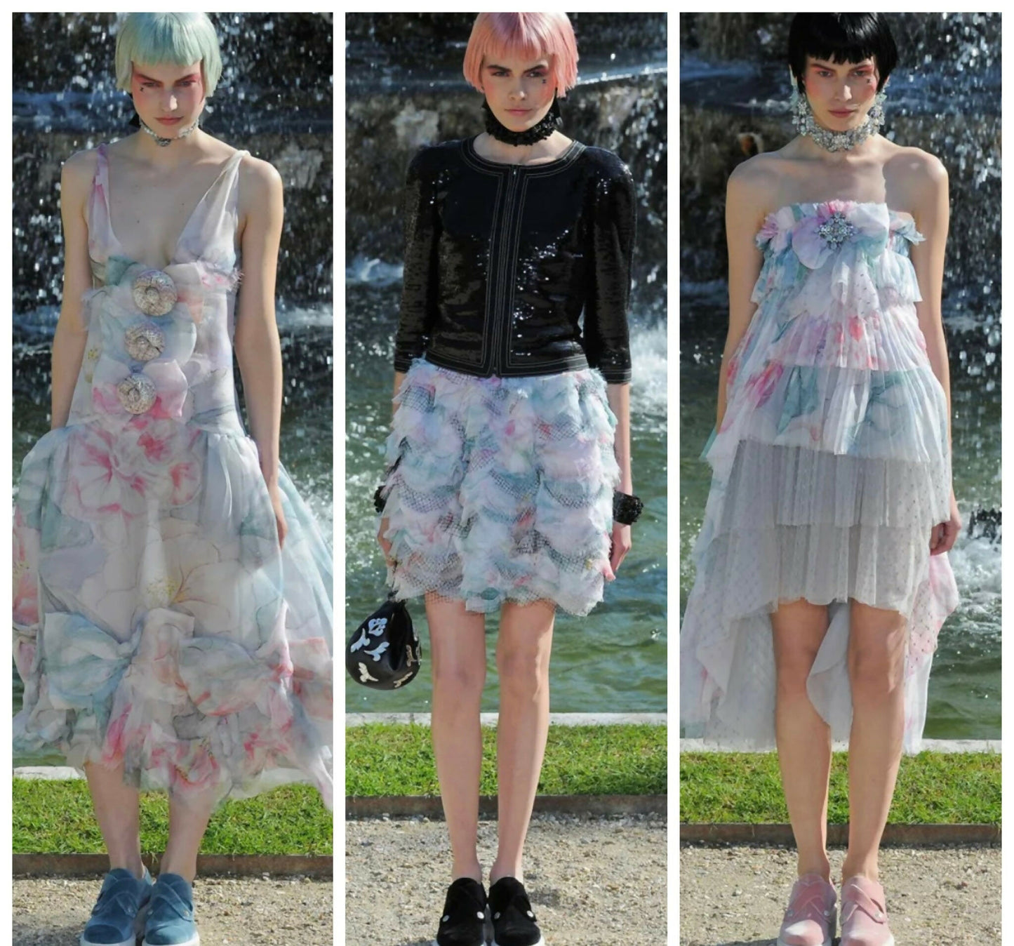 Rare Chanel 13C Paris-Versailles Mint Green Leather Silk Bows CC Fingerless Gloves Size 7.5