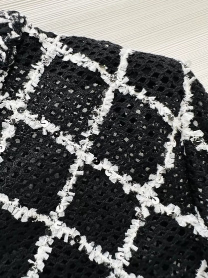 Chanel black white tweed jacket