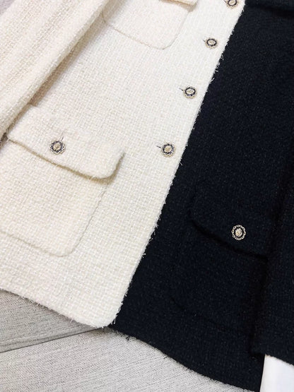 Chanel 20A black and white color-blocked woven collar jacket