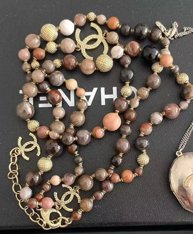 Chanel brown marble beaded sweater chain