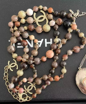 Chanel brown marble beaded sweater chain
