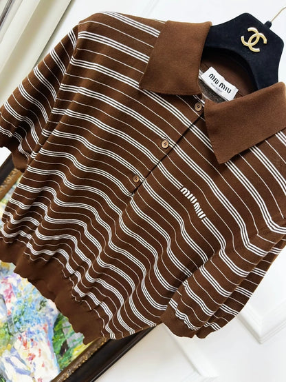 MiuMiu Brown Striped Polo T-Shirt