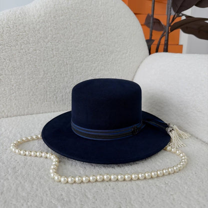 Maison Michel Navy Blue Pearl Necklace Hat