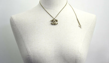 Chanel Vintage A11 Metal Enamel Yellow Glitter Leaf Motif Adjustable Necklace