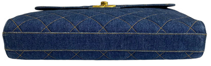 Chanel Vintage 1996 XL Blue Denim Quilted Jumbo Top Handle Briefcase Handbag