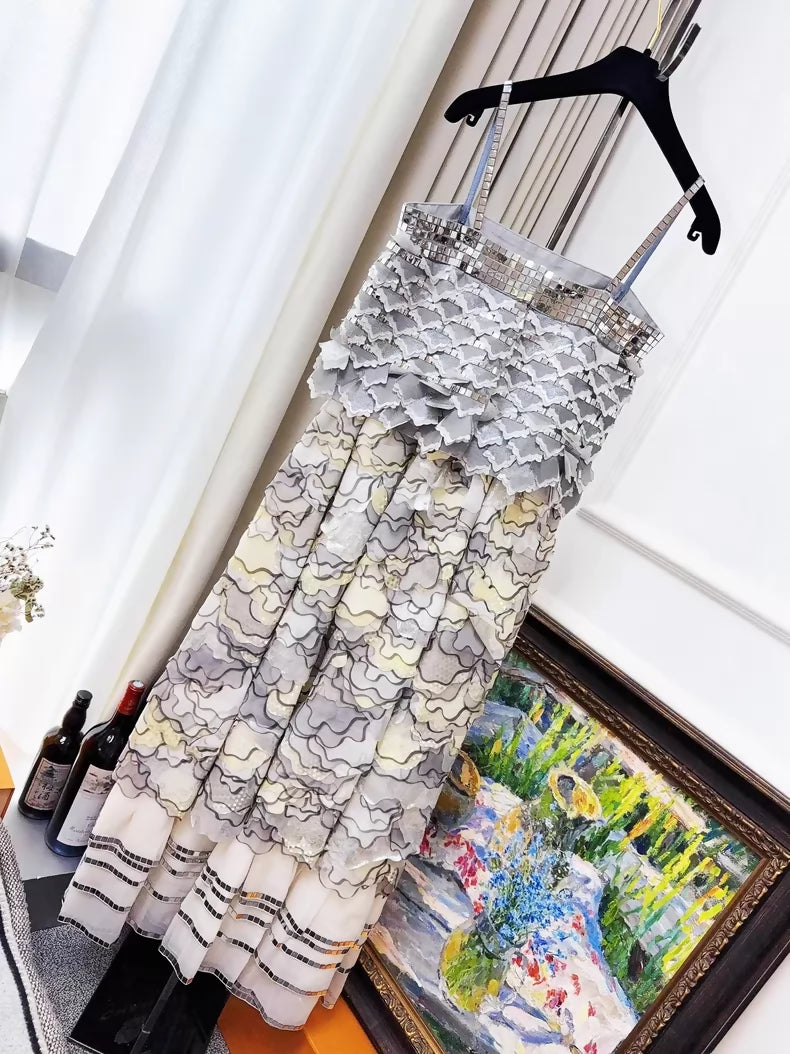 Chanel 16C silver-white gradient lace dress