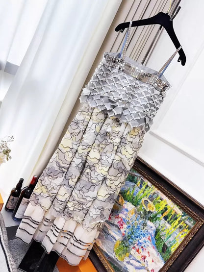 Chanel 16C silver-white gradient lace dress