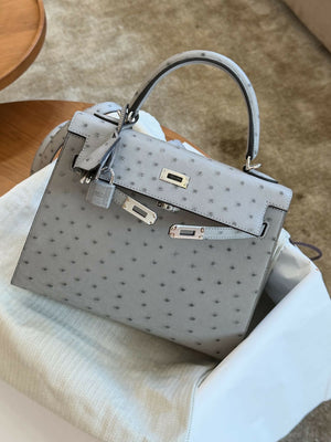 Hermès Kelly 25 Gris Mouette Ostrich Leather with Palladium Hardware