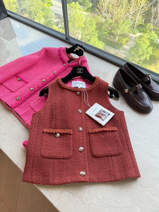 Chanel 24A burgundy tweed vest