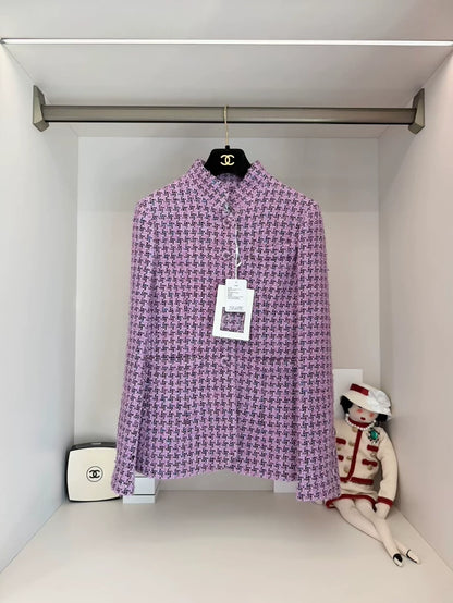 Chanel 24A Purple Tweed Stand Collar Jacket