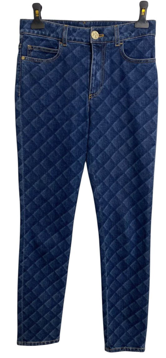 Chanel 22B Dark Blue Quilted Print Jeans FR 36