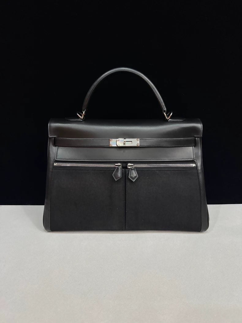 Hermes Kelly Lakis 35 black swift leather palladium hardware