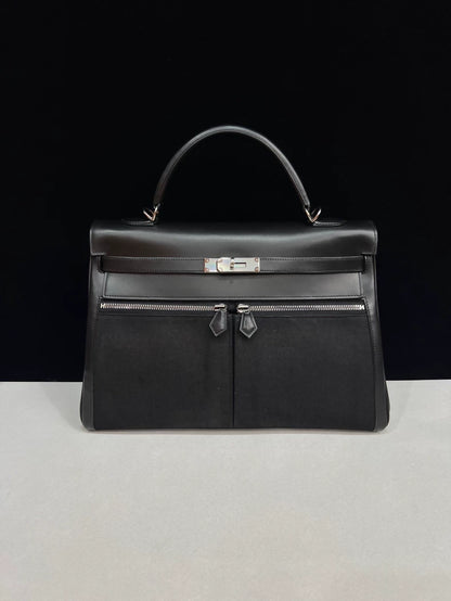 Hermes Kelly Lakis 35 black swift leather palladium hardware