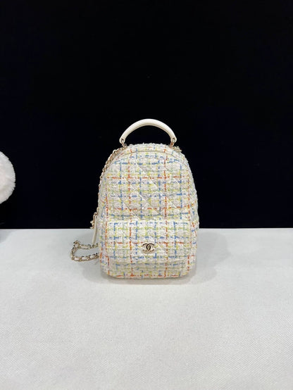 CHANEL 25C ecru/multicolor Tweed Mini Backpack