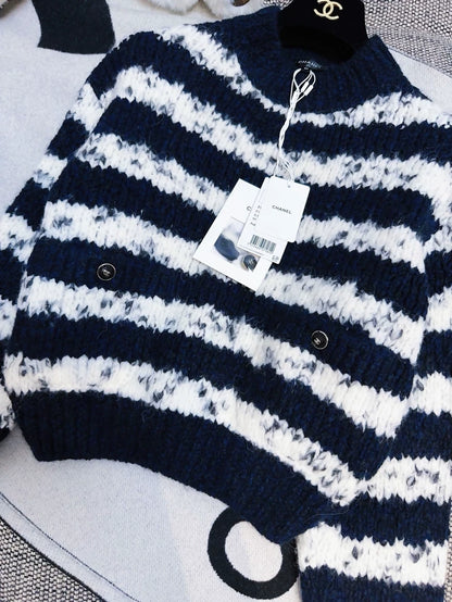 Chanel 21B blue and white knit striped sweater