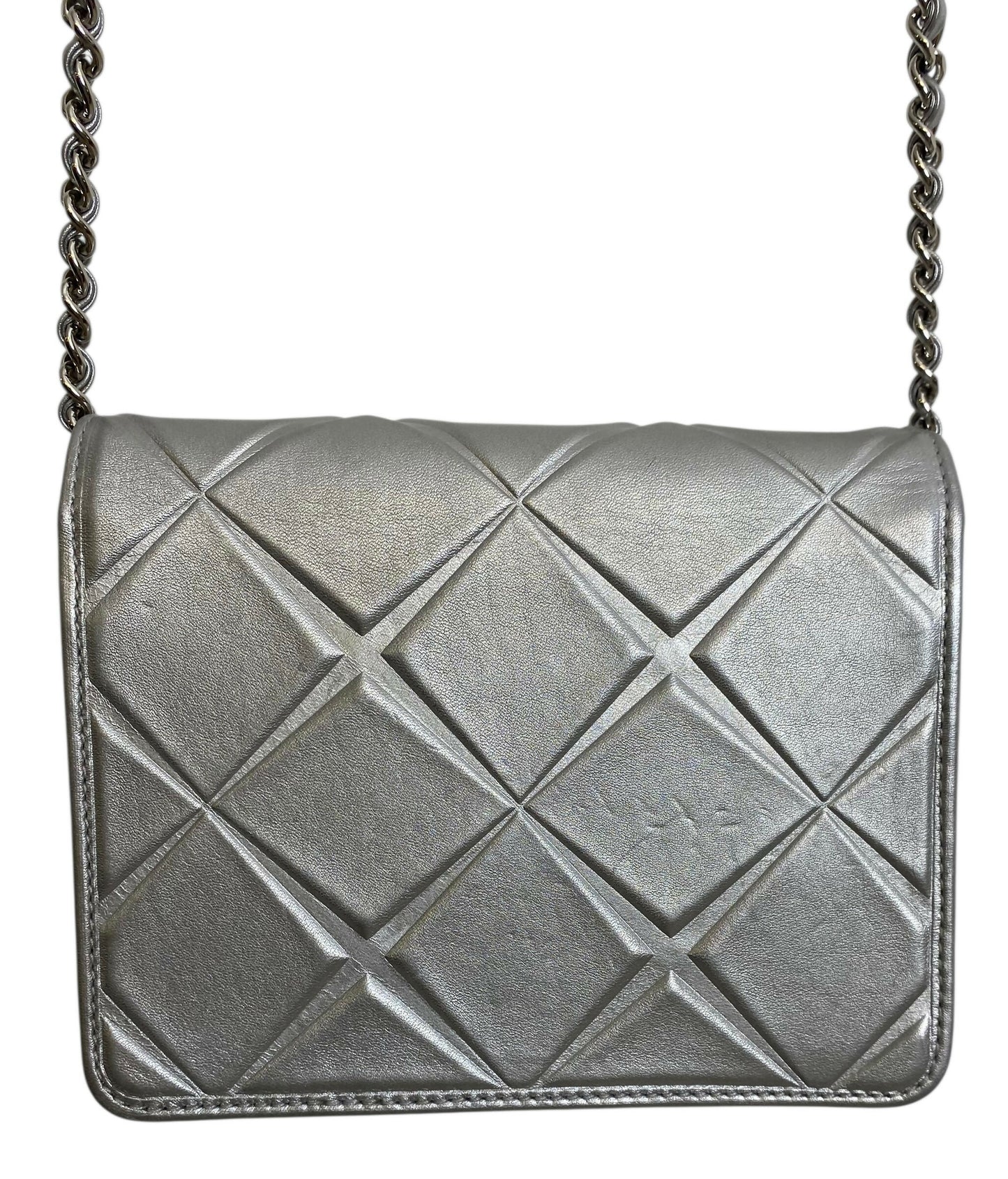 Chanel Airlines 16P Mini Propellor Metallic Calfskin Silver Flap Bag