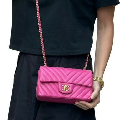 Chanel Hot Pink Chevron mini flap bag GHW