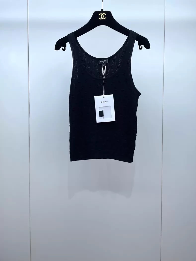 Chanel 24s Black Quilted Knit top