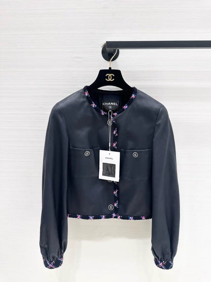Chanel 24s dark blue leather jacket