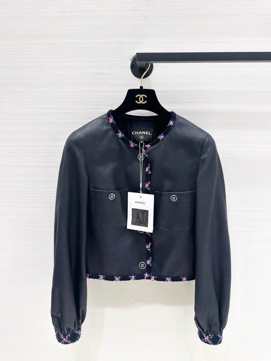 Chanel 24s dark blue leather jacket