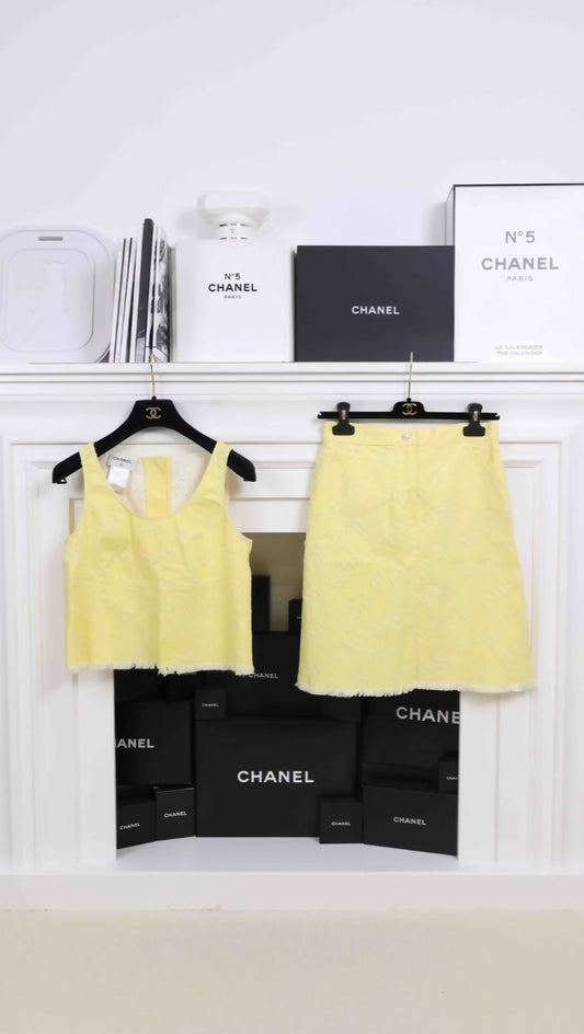Chanel 2006 Spring/Summer Yellow CC Top 
Skirt Set
