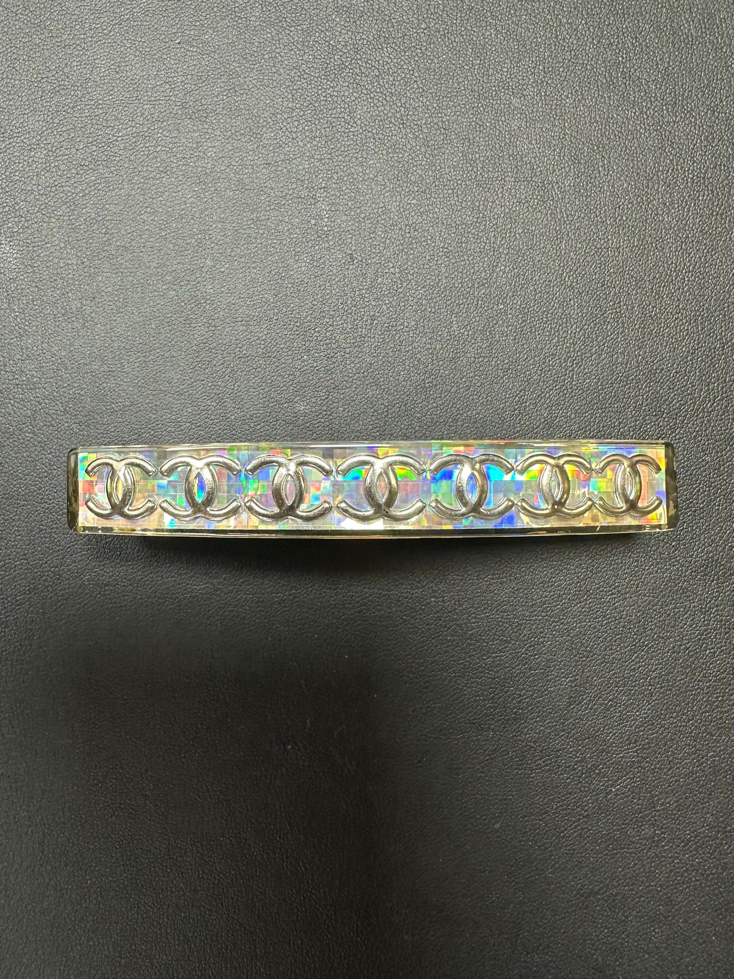 Chanel Vintage 97 Resin Iridescent Seven Silver-Tone CC Logos Hair Clip