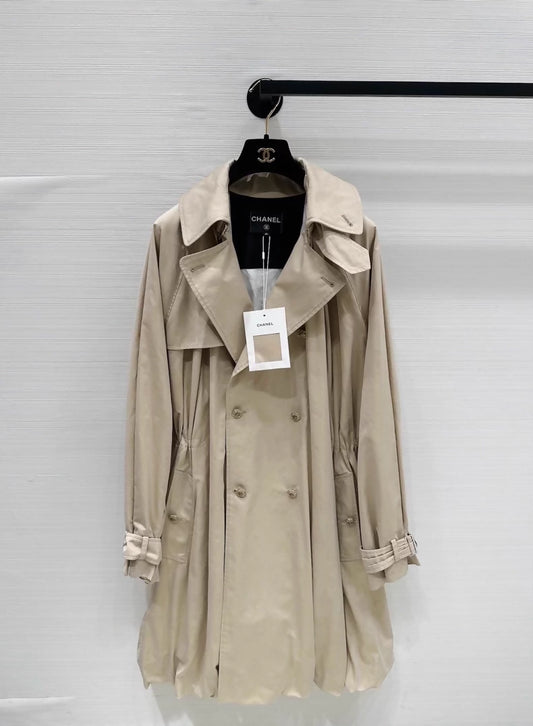 Chanel Fall/Winter 25b Khaki Long Trench Coat with Subtle Logo Print