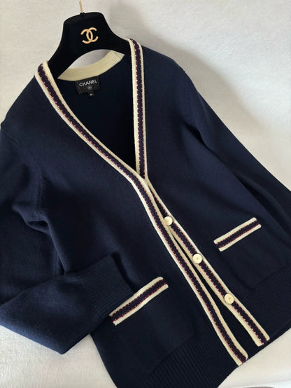 Chanel 26P Navy Blue Knit Cardigan