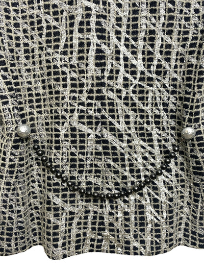 Chanel 12P Double Breasted Silver Metallic Graffiti Black jacket