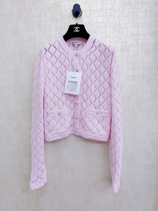 Chanel pink quilted cardigan