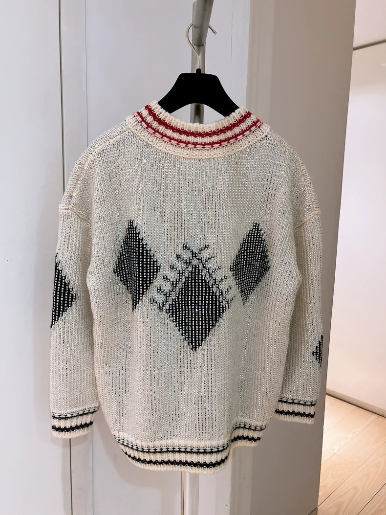 ERMANNO SCERVINO Heavy-duty Square Rhinestone V-neck Sweater
