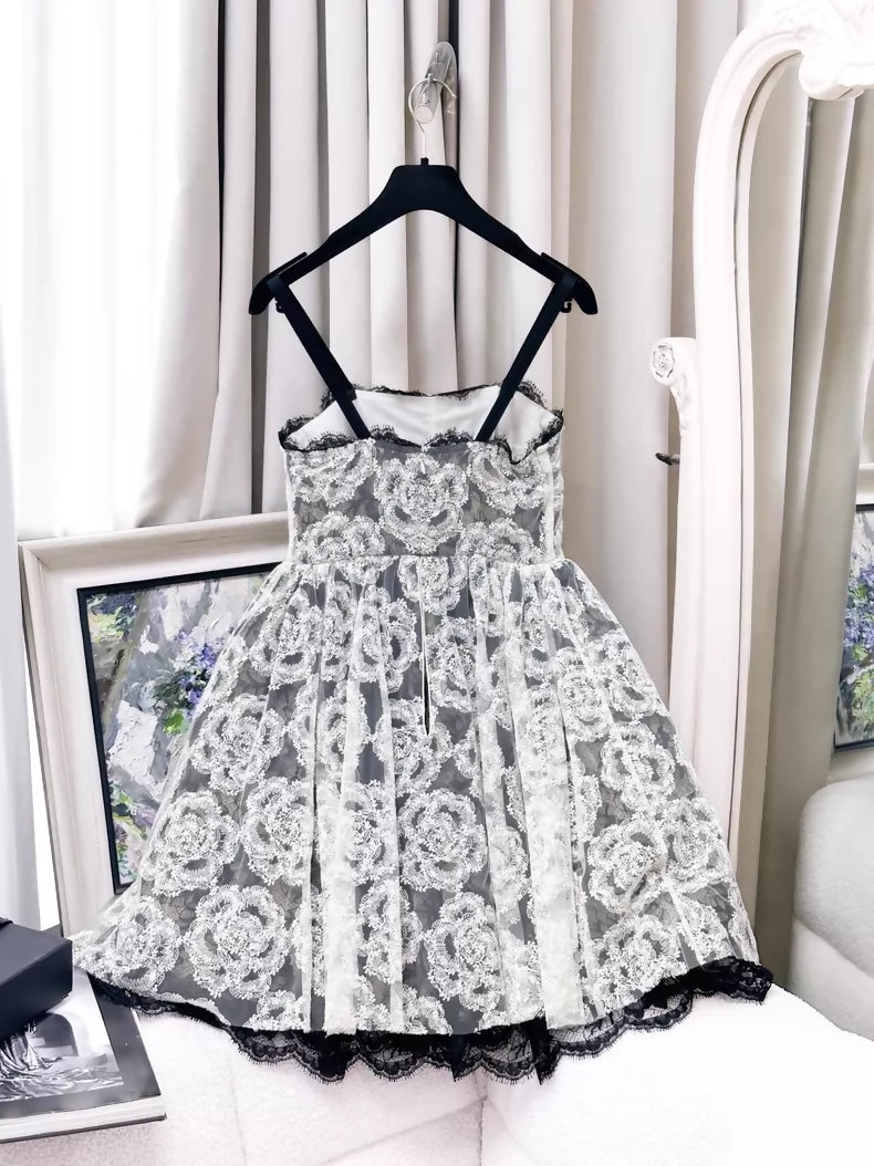 Chanel 10S Black and White lace dress
