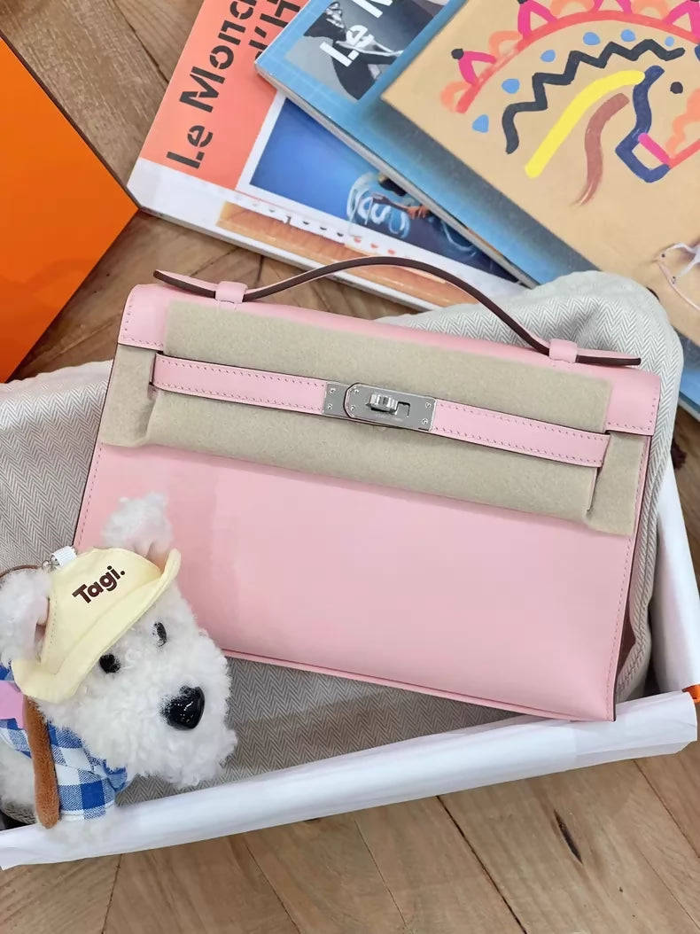 Hermès Kelly Pochette Rose Sakura Swift leather palladium hardware