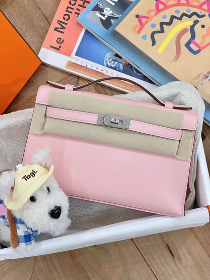 Hermès Kelly Pochette Rose Sakura Swift leather palladium hardware