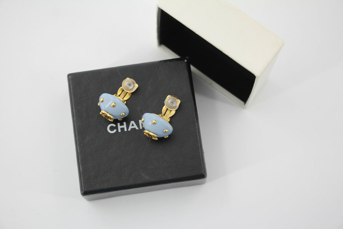 Chanel 96C Resin Light Blue Bean Clip-on Earrings