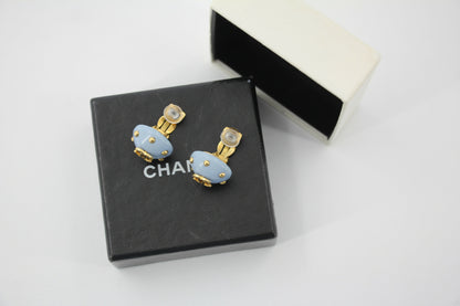 Chanel 96C Resin Light Blue Bean Clip-on Earrings