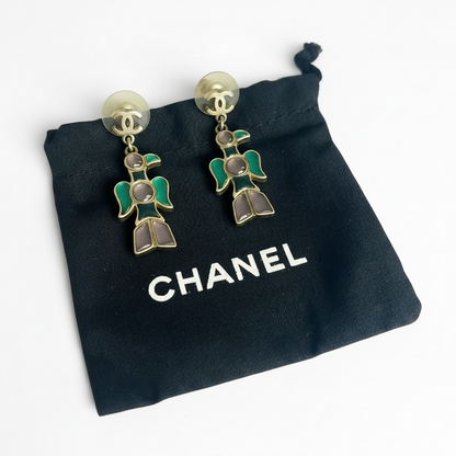 Rare Chanel 07A CC Aztec Bird Multicolor Gripoix Stone Drop Earrings